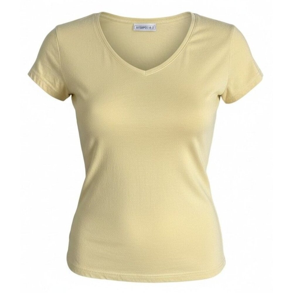 Aeropostale Womens Yellow V-Neck Tshirt Size Medium Vintage Short Sleeves